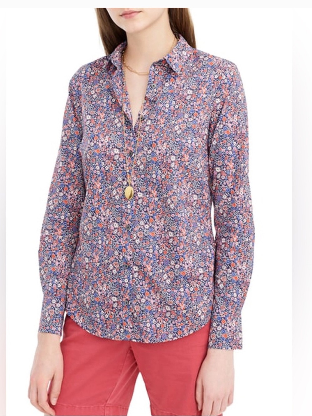 J. Crew Liberty London Kayoko Floral Shirt Deep Blue Multi Preppy Classic 8